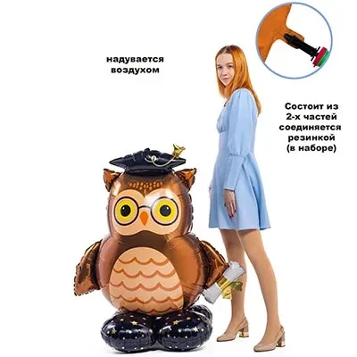 An (44''/111 см) AIR Сова шапочка выпускника, 1 шт.