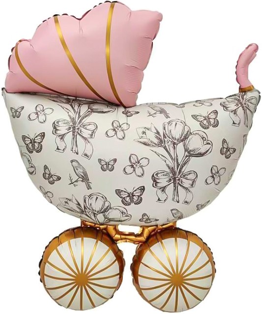 Fa (36''/91 см) Фигура, Коляска Ретро, Розовый, Сатин, 1 шт.