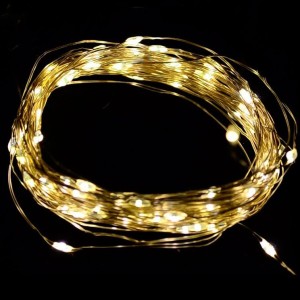 Светодиодная белая "тёплая" гирлянда "Роса" на батарейках, 50 шт, 5 м.