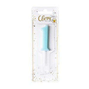 Свеча тортовая цифра "Единичка голубая" 1, 5,5 см, 1 шт.