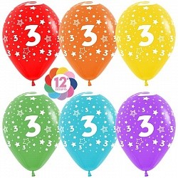 Sp (12"/30 см) Цифра 3 (звезды), Ассорти, пастель, 5 ст, 12 шт.