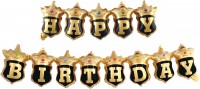 Набор шаров (39''/99 см) Короны, Happy Birthday, Черный/Золото, 1 шт. в упак.