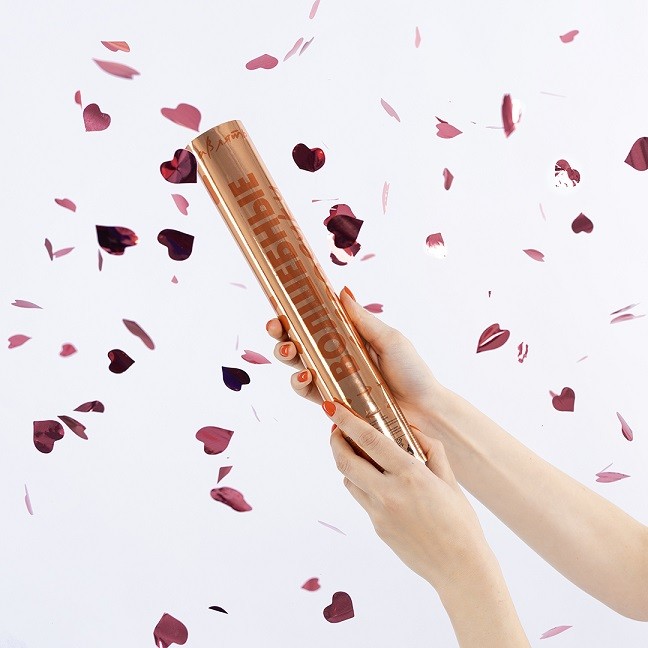 Пневмохлопушка (12/30 см), Волшебные сердечки, Сердца фольга, Розовое Золото, Металлик, 1 шт.