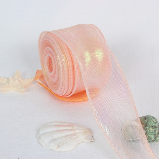 Лента декоративная (4 см*9,14 м) Органза с леской, Шампань, Хамелеон, 1 шт.