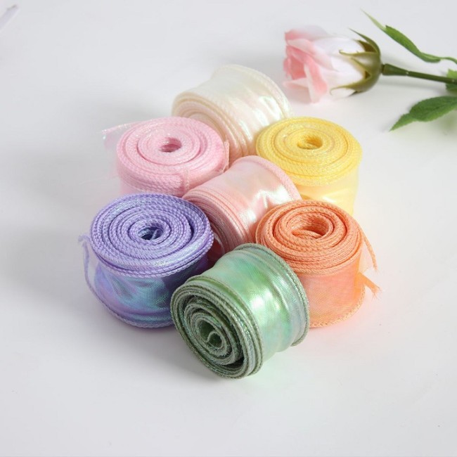 Лента декоративная (4 см*9,14 м) Органза с леской, Шампань, Хамелеон, 1 шт.