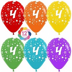 Sp (12''/30 см) Цифра 4 (звезды), Ассорти, пастель, 5 ст, 12 шт.