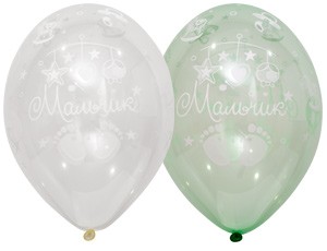 Bb (14"/35 см) Шелкография крист С Рожден Мальчик (25 шт.)