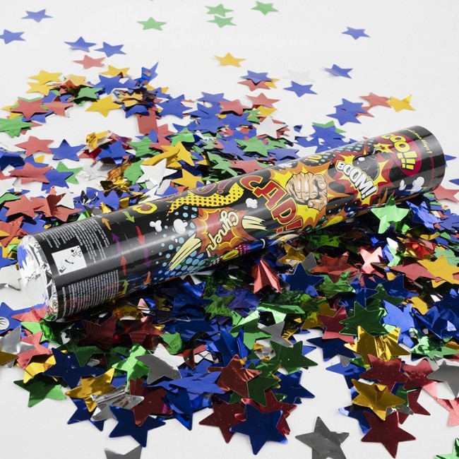 Пневмохлопушка (12/30 см), Комиксы, СДР, Звезды фольга, Ассорти, Металлик, 1 шт.