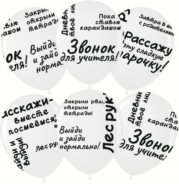 Вв (12''/30 см) Школьные цитаты, Белый, пастель, 5 ст, 25 шт.