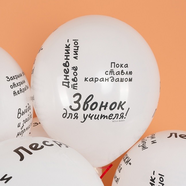 Вв (12''/30 см) Школьные цитаты, Белый, пастель, 5 ст, 25 шт.