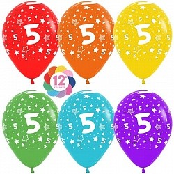Sp (12''/30 см) Цифра 5 (звезды), Ассорти, пастель, 5 ст, 12 шт.