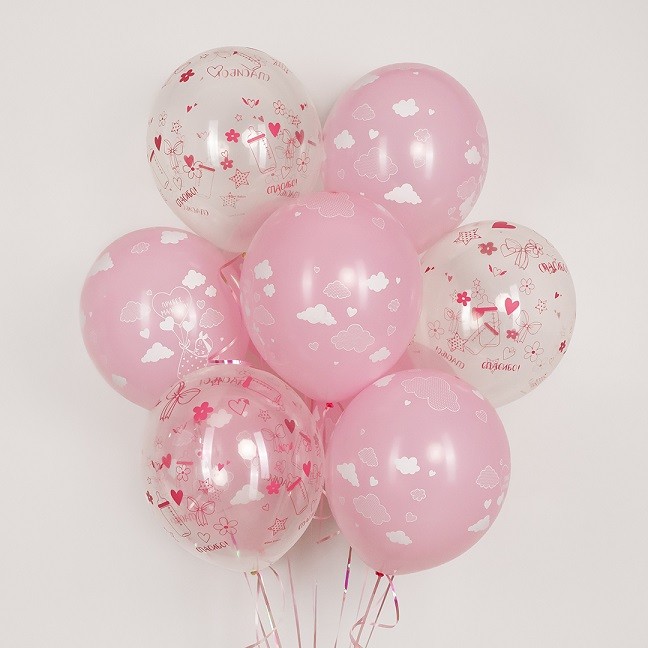 Вв (12"/30 см) Привет, Малышка!, Розовый/Прозрачный, кристалл, 5 ст, 25 шт.