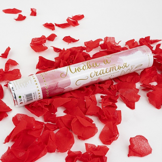 Пневмохлопушка (12/30 см), Лепестки роз, Красный, 1 шт.