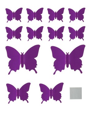 Наклейки Зеркальные бабочки, Сиреневый, 6,5-11 см*12 шт, 1 упак.