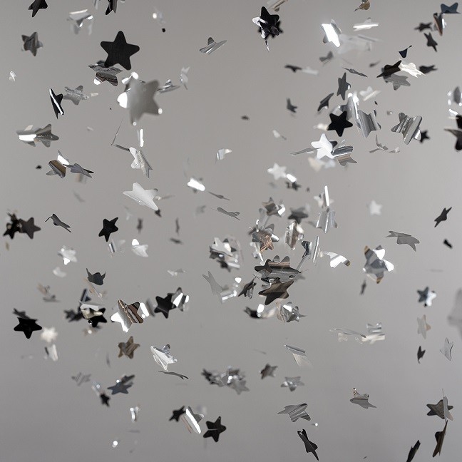 Пневмохлопушка (12/30 см), Лучший В Мире, №1, Звезды фольга, Черный/Серебро, Металлик, 1 шт.