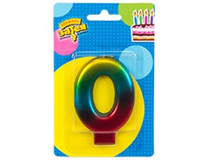 Свеча -цифра "0" Радуга металлик 8см/V
