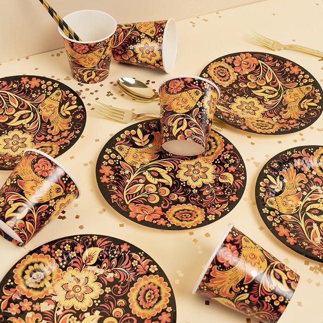 Тарелки (7''/18 см) Хохлома, 6 шт.