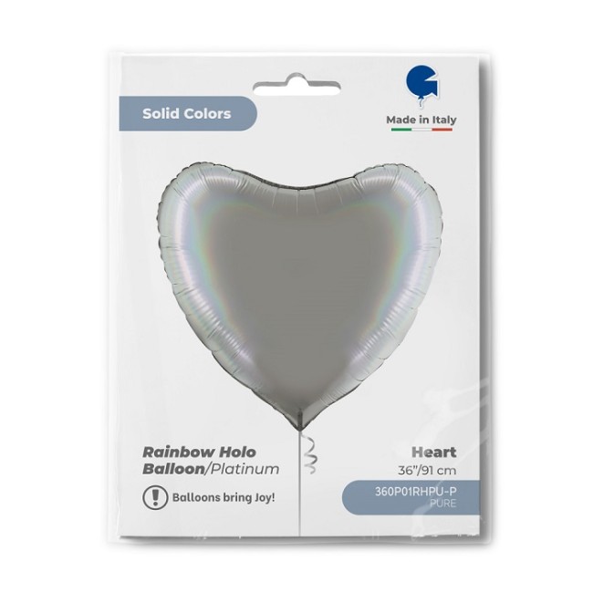 Gr (36''/91 см) Сердце, Серебро, Голография, 1 шт. в уп.