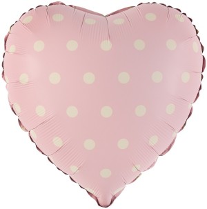 Fa (18''/46 см) Сердце, Кремовый горошек, Розовый, 1 шт.
