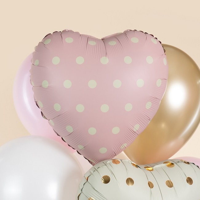 Fa (18''/46 см) Сердце, Кремовый горошек, Розовый, 1 шт.