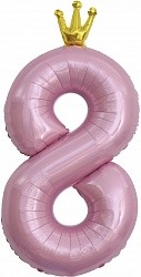 Fa (40"/102 см) Цифра, 8 Золотая корона, Розовый, 1 шт. в упак.