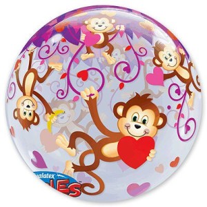 Q (22&quot;/56см) /BUBBLE Мартышки с сердечками, 1 шт.