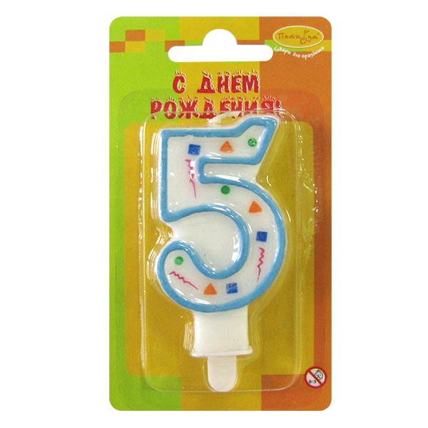 MC Свеча Цифра 5 Голубое Конфетти 7см
