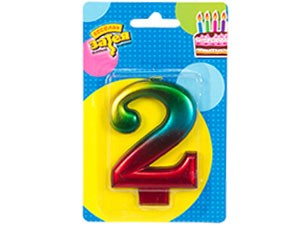 Свеча -цифра "2" Радуга металлик 8см/V