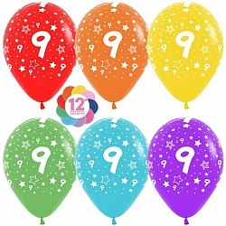 Sp (12''/30 см) Цифра 9 (звезды), Ассорти, пастель, 5 ст, 12 шт.