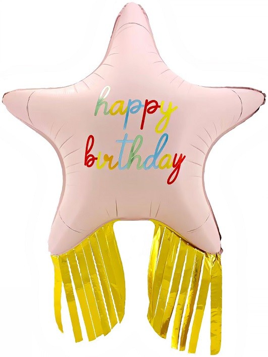 Fa (38''/97 см) Звезда, Happy Birthday, Золотой каскад, Розовый, 1 шт.