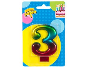 Свеча -цифра "3" Радуга металлик 8см/V