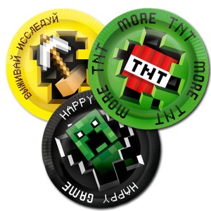 Тарелки бумажные Пиксели 23см 6шт