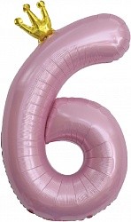 Fa (40"/102 см) Цифра, 6 Золотая корона, Розовый, 1 шт. в упак.