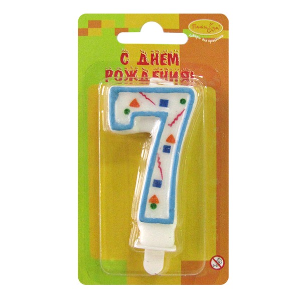 MC Свеча Цифра 7 Голубое Конфетти 7см