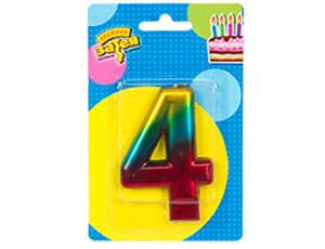 Свеча -цифра "4" Радуга металлик 8см/V