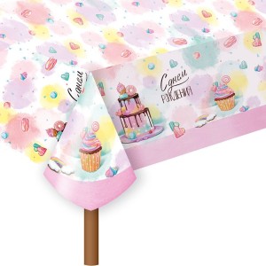Скатерть 180*108 см "Сладкий День Рождения"  1 шт. 