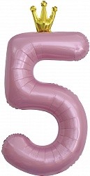 Fa (40"/102 см) Цифра, 5 Золотая корона, Розовый, 1 шт. в упак.