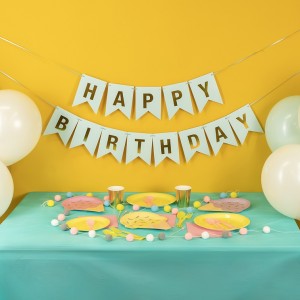 Гирлянда Флажки, Happy Birthday, Белый/Золото, Металлик, 500 см, 16*12 см, 1 упак.