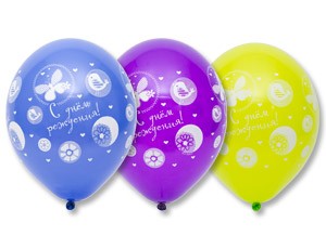 Bb (14''/35 см) /Шелкография пастель С ДР Цветы Птицы, 25 шт.