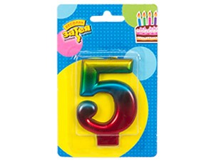 Свеча -цифра "5" Радуга металлик 8см/V