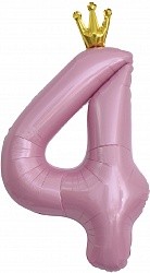 Fa (40"/102 см) Цифра, 4 Золотая корона, Розовый, 1 шт. в упак.