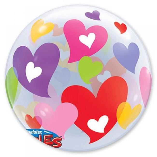 Q (22"/56см) /BUBBLE Сердца разноцветные, 1 шт.