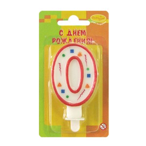 MC Свеча Цифра 0 Красное Конфетти 7см