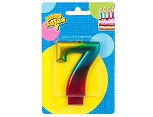 Свеча -цифра "7" Радуга металлик 8см/V
