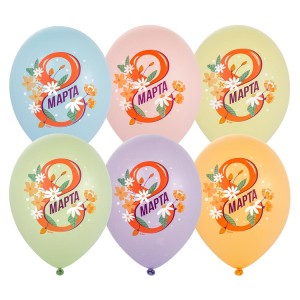 Bb (14''/35 см) Шар с рисунком 8 Марта Цветы 6цв, 25 шт.