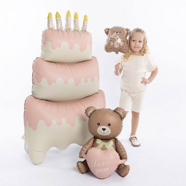 Fa (47''/119 см) Фигура 3D, Торт со свечками, Розовый, Сатин, 1 шт. в уп.