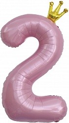 Fa (40"/102 см) Цифра, 2 Золотая корона, Розовый, 1 шт. в упак.