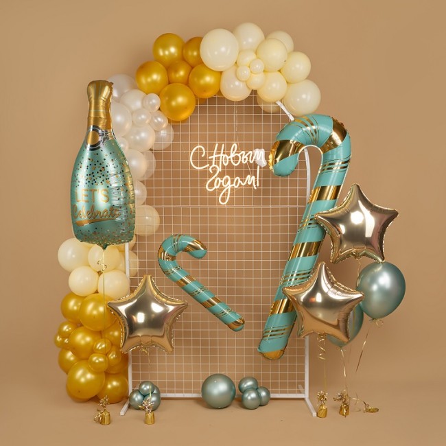 Fa (59''/150 см) Фигура, Леденец трость (надув воздухом), Голубой/Золото, 1 шт.