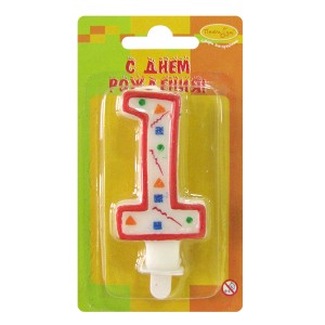 MC Свеча Цифра 1 Красное Конфетти 7см