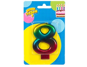 Свеча -цифра "8" Радуга металлик 8см/V